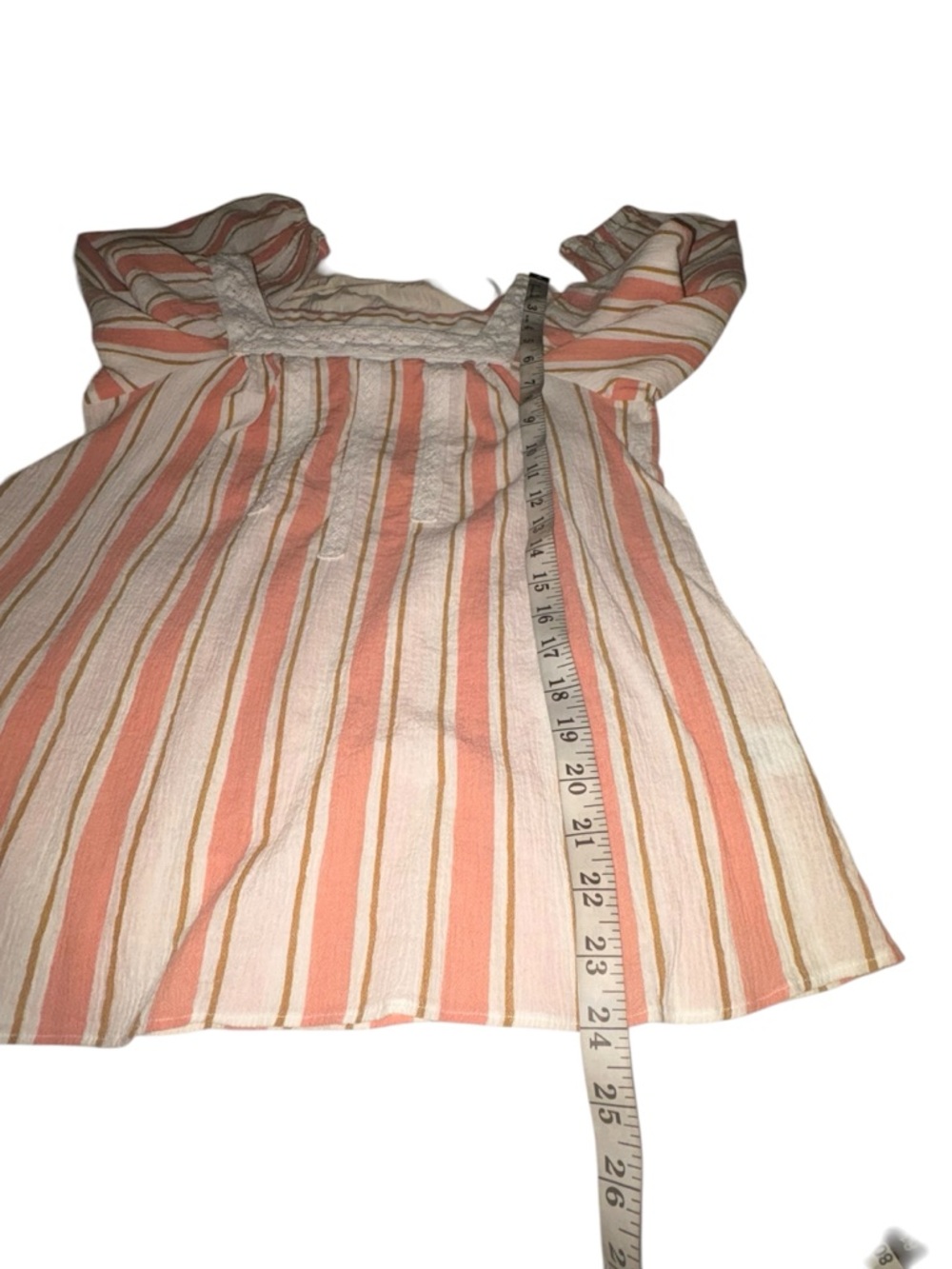 LC Lauren Conrad Striped Peasant Blouse Small Coral Cream Crochet Lace Boho - Picture 5 of 8